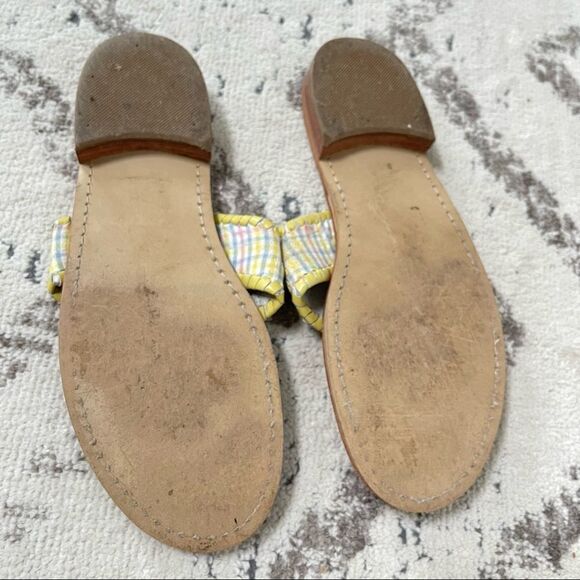 Jack Rogers Navajo Yellow Pastel Multi Plaid Leather Flip Flop Sandals 9 - Picture 9 of 9